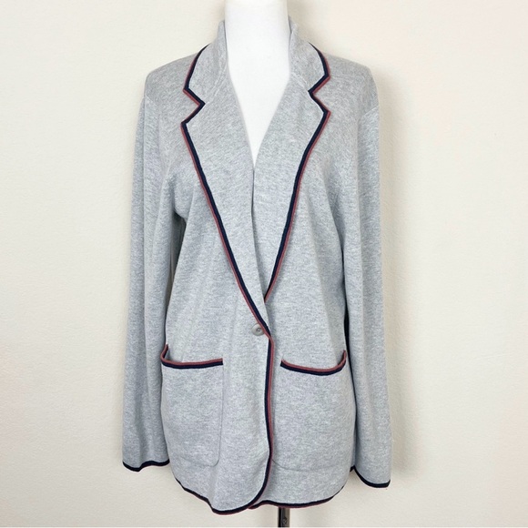 J. Crew Boyfriend Sweater Blazer with Contrast Trim in Heather Grey Rock Red - Picture 2 of 11